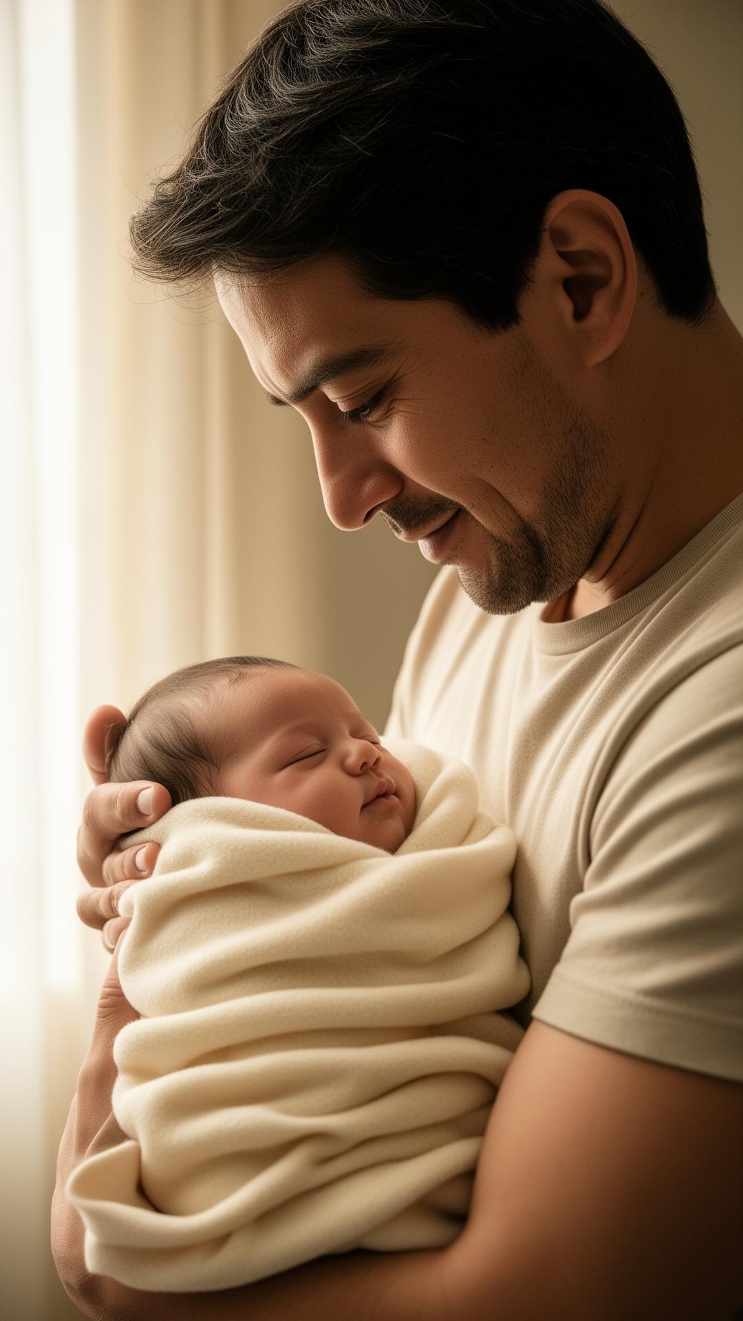 Single father holding newborn